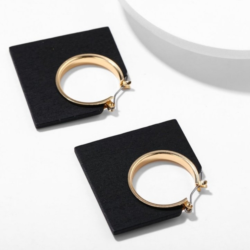 3 for $15 Geometric Black Wood Earrings - Picture 2 of 5